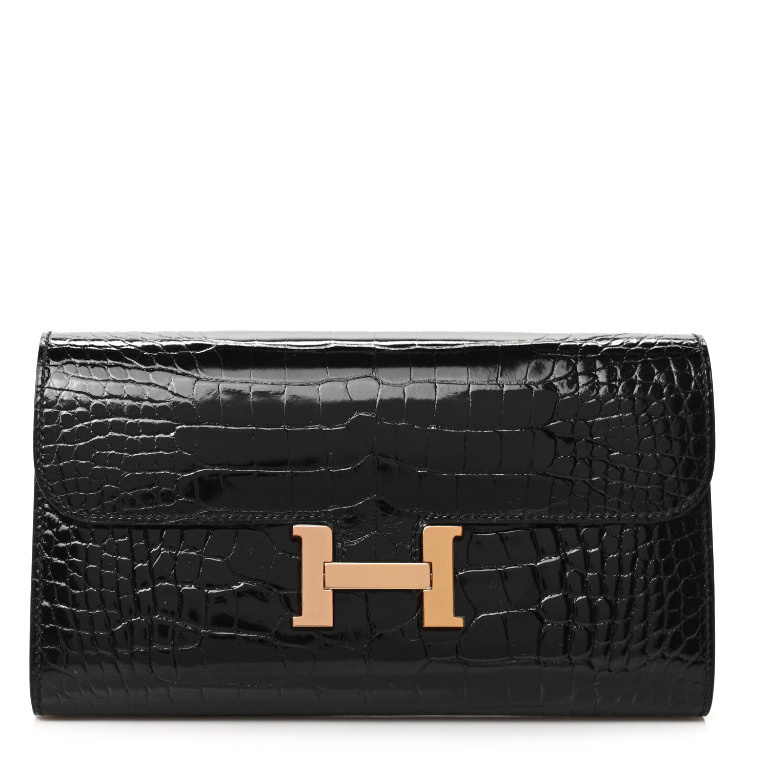 Hermes Shiny Alligator Constance Long Wallet Black 1 of 6