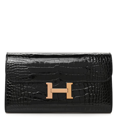 Hermes Shiny Alligator Constance Long Wallet Black 1 of 6