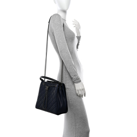 Caviar Quilted Medium CC Bucket Bag Dark Blue