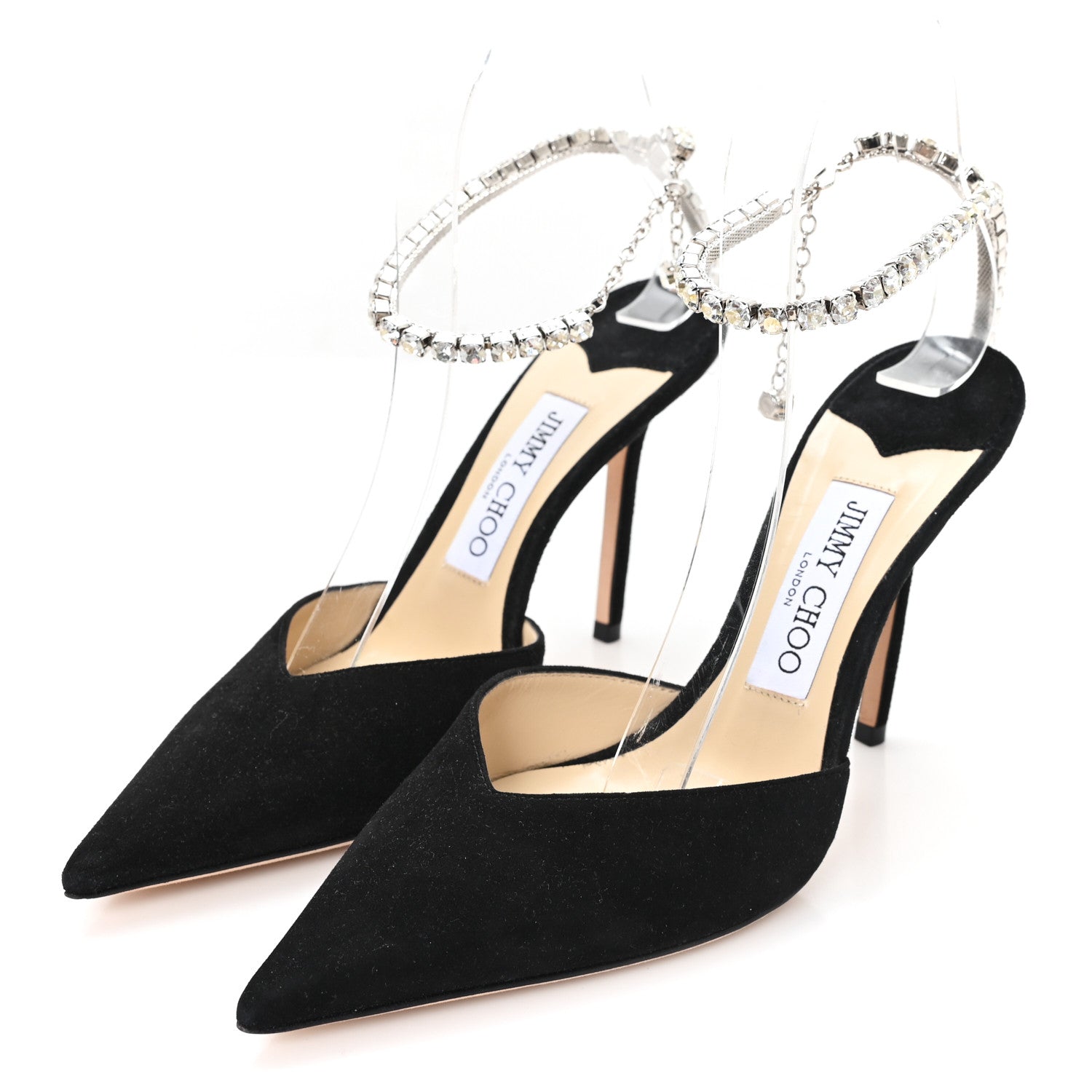 Jimmy Choo Suede Crystal Saeda 100 Pumps 37 Black 4 of 9