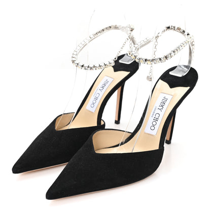 Jimmy Choo Suede Crystal Saeda 100 Pumps 37 Black 4 of 9