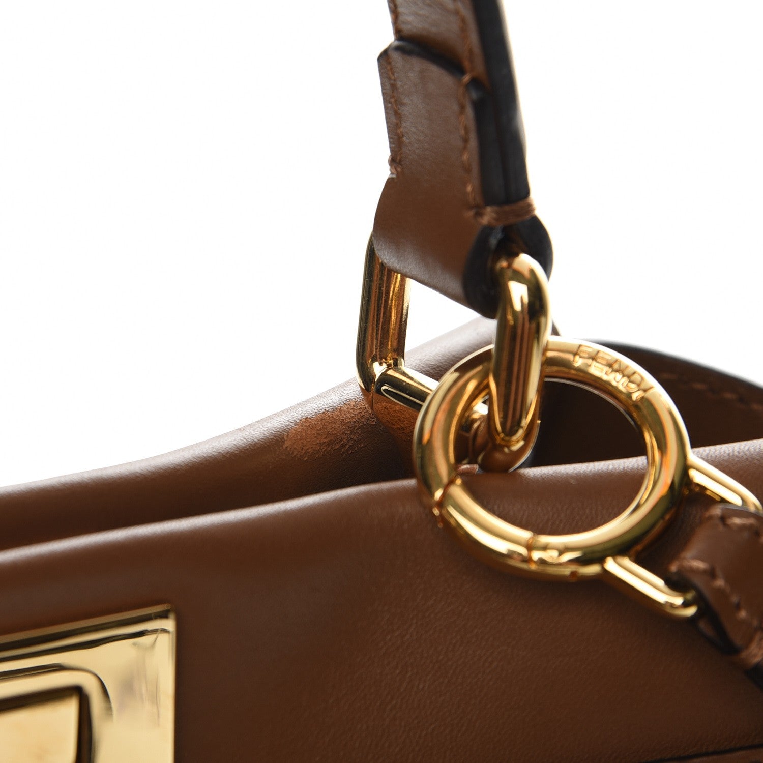 Fendi Vitello Seta Shiny Nappa Ayers Medium Peekaboo Iconic Satchel Brownie Menta 9 of 9