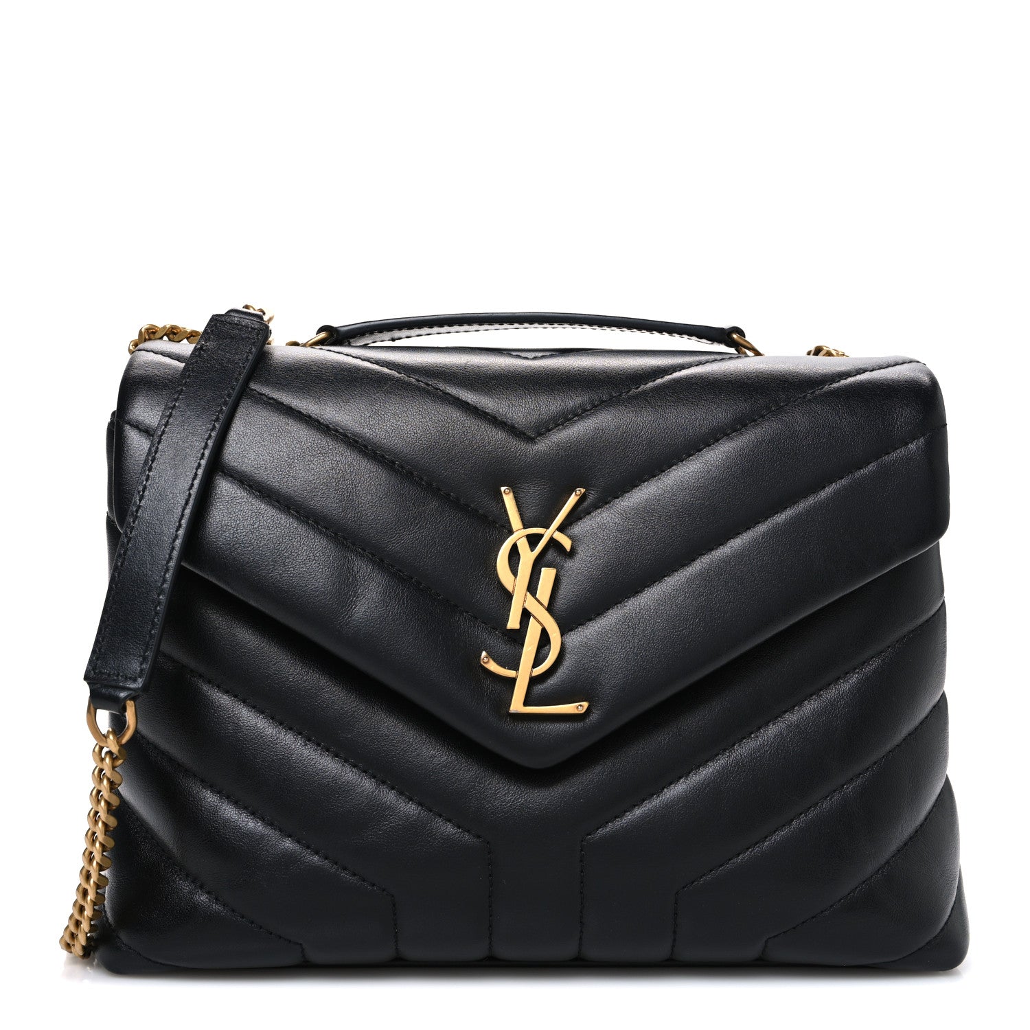 Saint Laurent Calfskin Y Quilted Monogram Small Loulou Chain Satchel Black 1 of 10