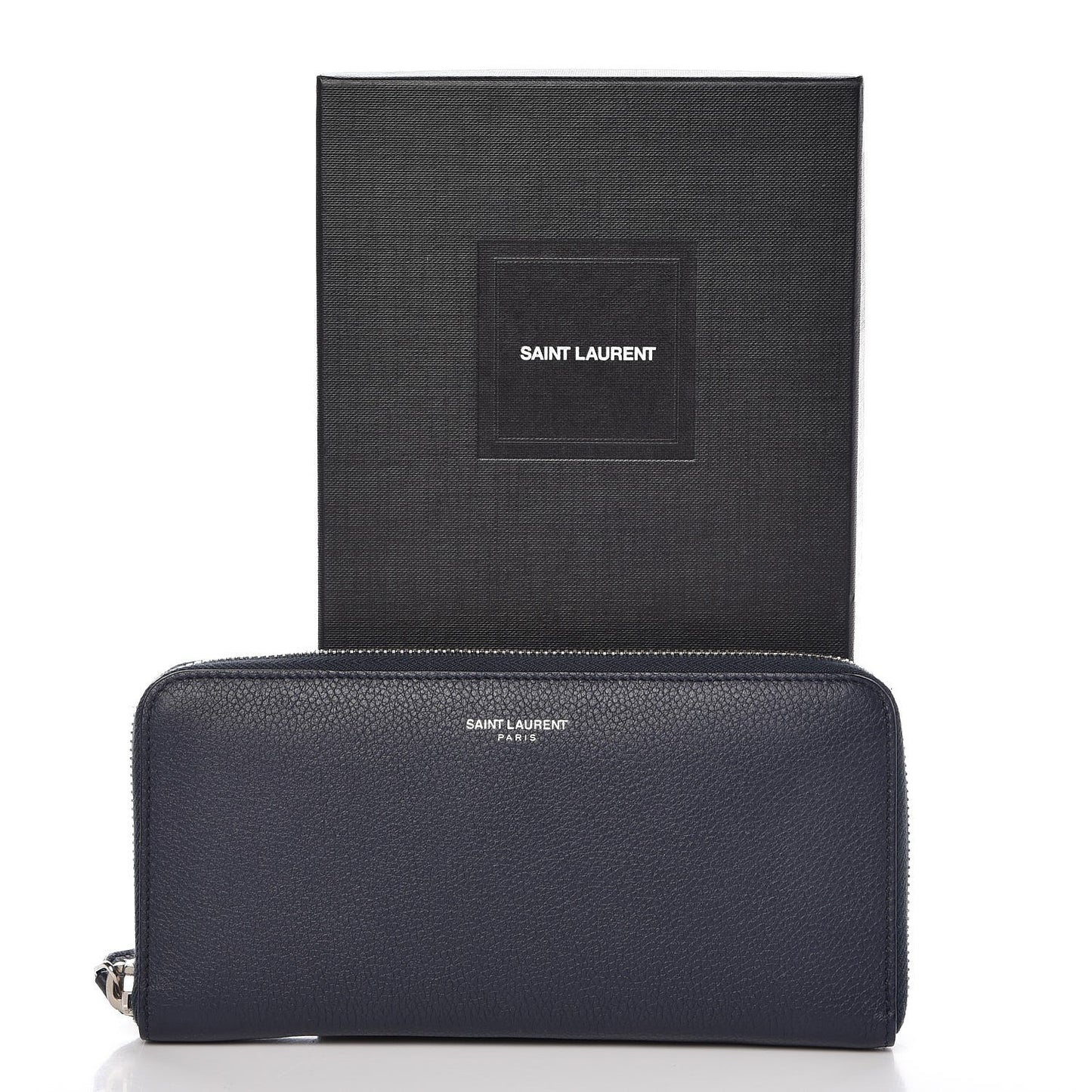 Grained Calfskin Rive Gauche Zip Around Wallet Deep Marine