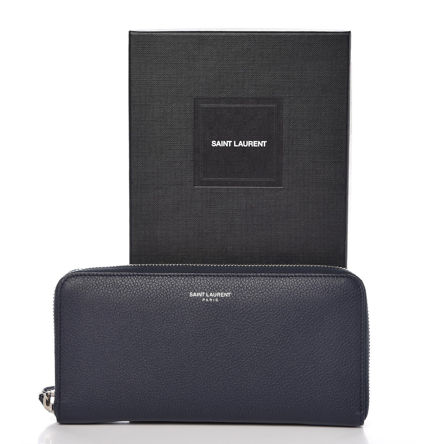 Saint Laurent Grained Calfskin Rive Gauche Zip Around Wallet Deep Marine 9 of 9