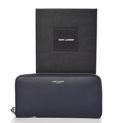 Saint Laurent Grained Calfskin Rive Gauche Zip Around Wallet Deep Marine 9 of 9