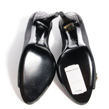 Chanel Nylon Quilted Lambskin Chain Peep Toe Pumps 41 Black 5 of 7