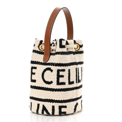 Celine All Over Textile Calfskin Striped Teen Drawstring Bag White Black 3 of 10