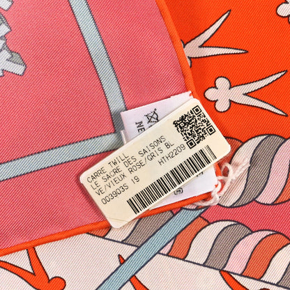 Hermes Silk Le Sacre Des Saisons Scarf 90  Vieux Rose Gris Bleute Orange 5 of 5