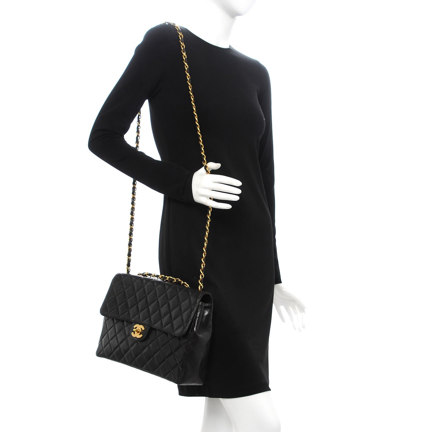 Lambskin Quilted Jumbo Single Flap Black