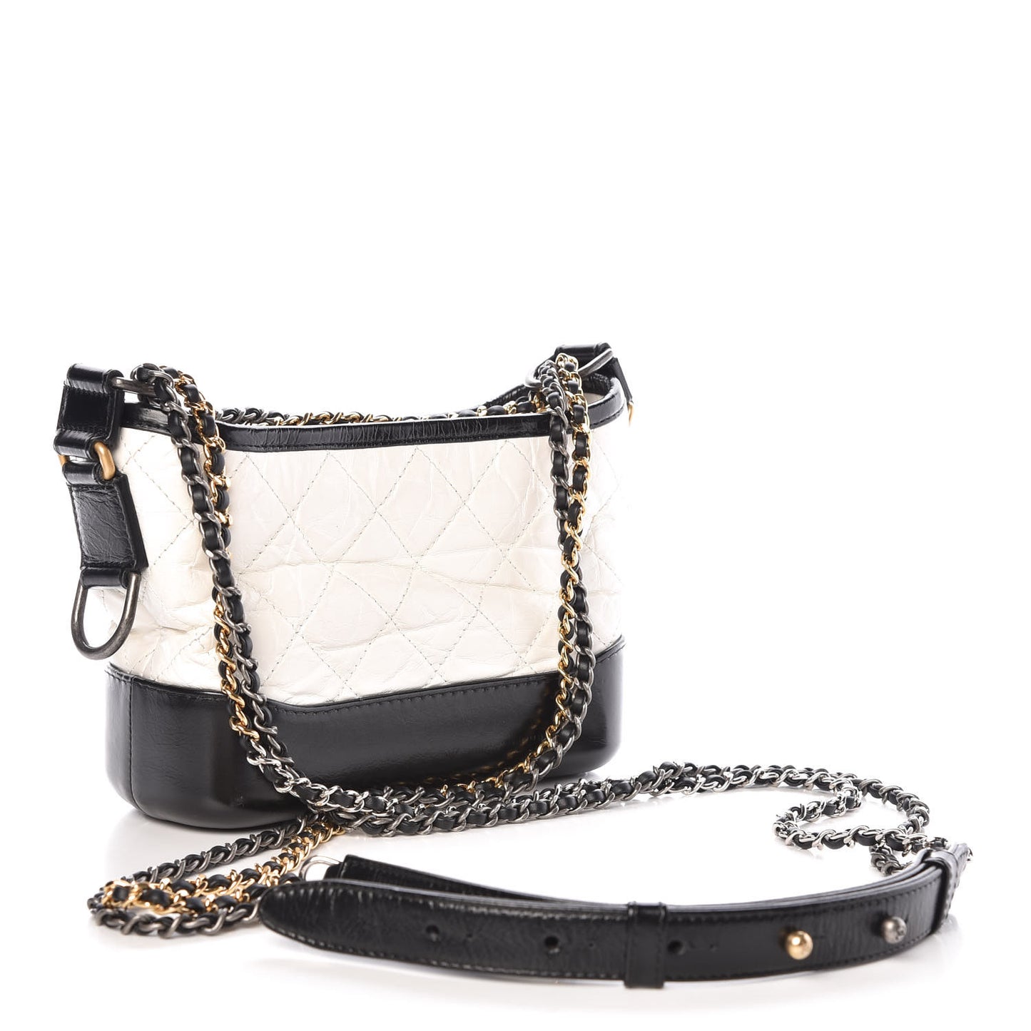 Aged Calfskin Quilted Small Gabrielle Hobo Black White