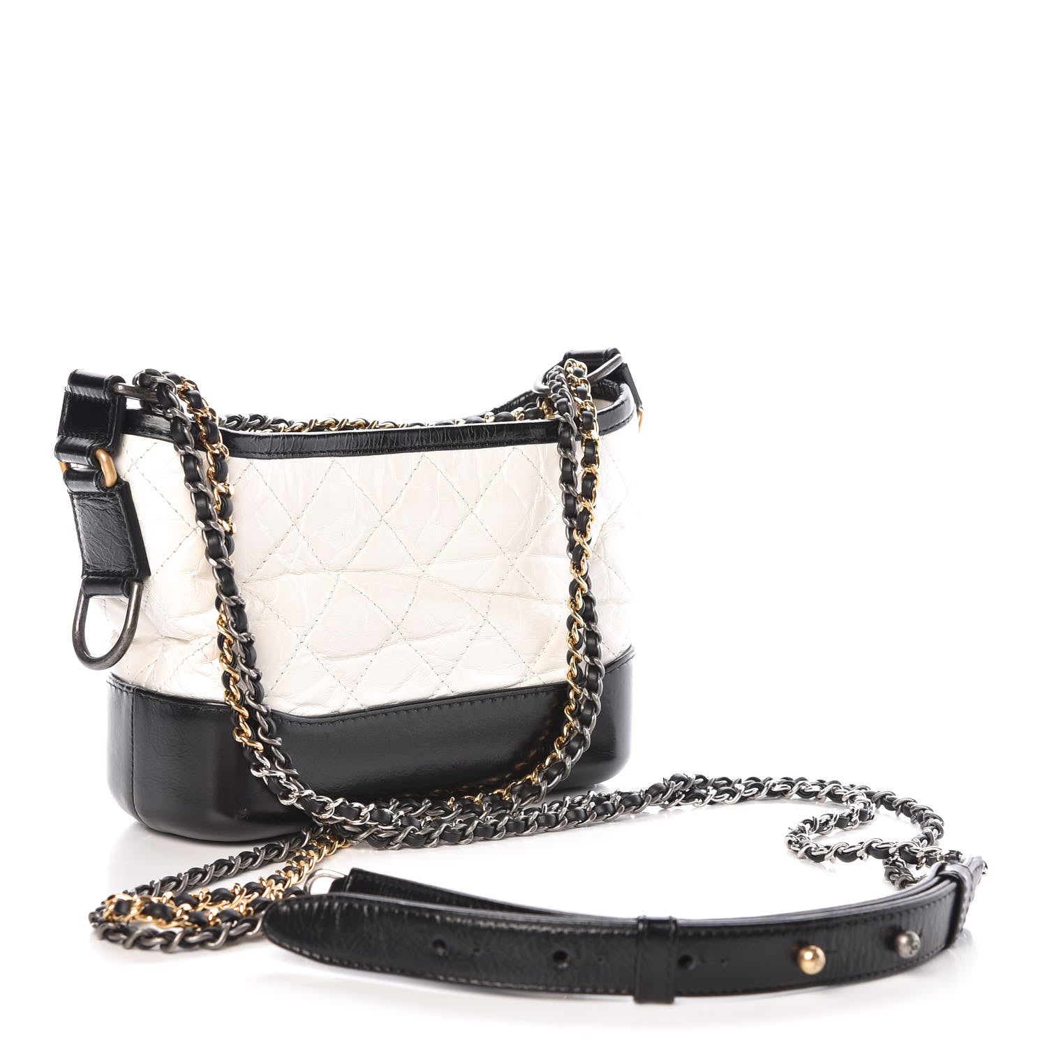 Chanel Aged Calfskin Quilted Small Gabrielle Hobo Black White 3 of 11