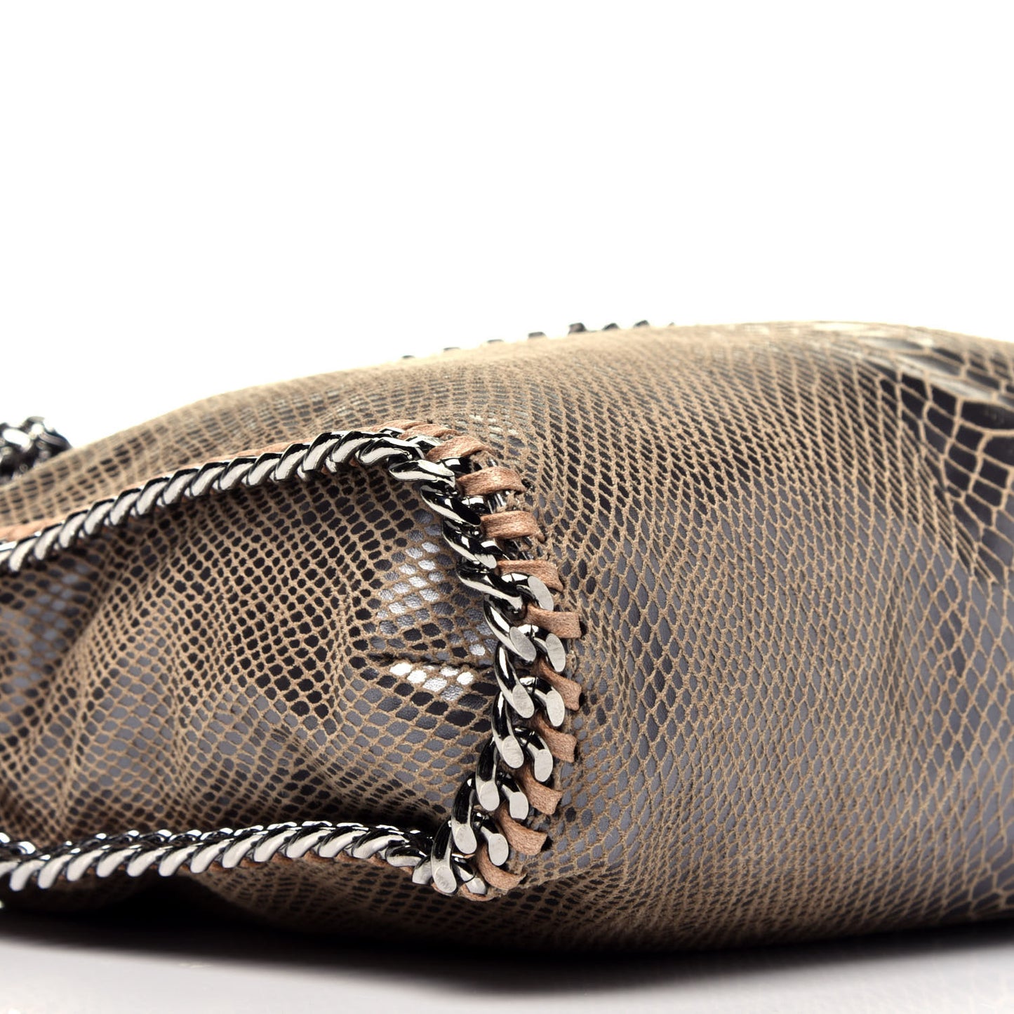 Metallic Snakeskin Print Small Falabella Fold Over Tote Brown