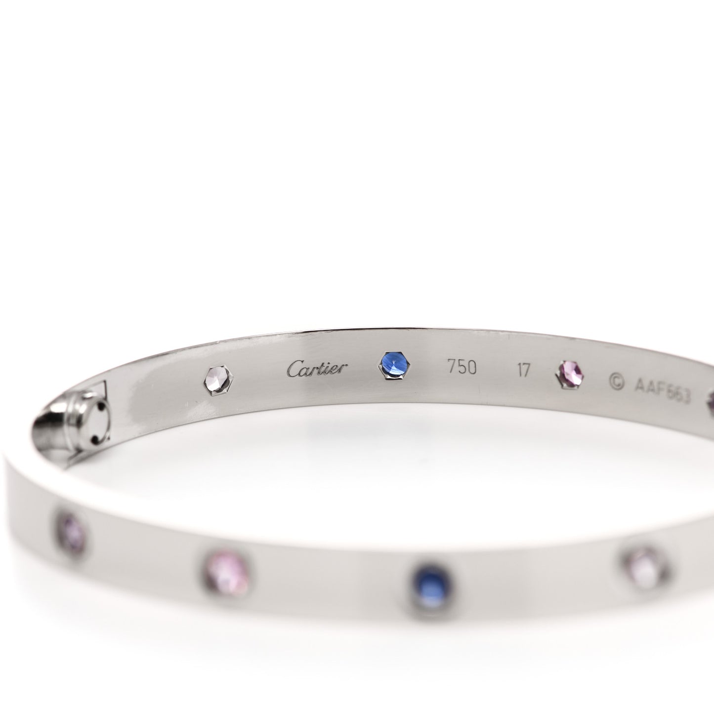 18K White Gold Aquamarine Sapphire Spinel Amethyst LOVE Bracelet 17