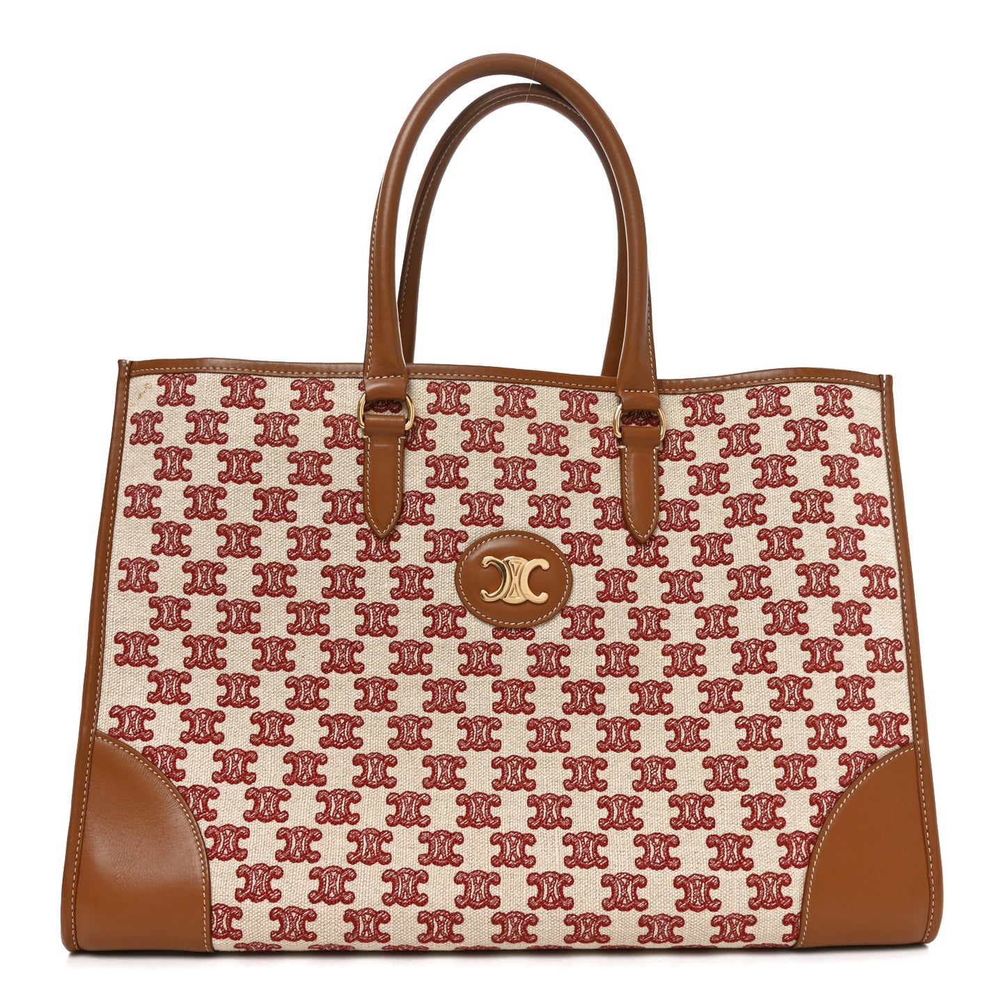Canvas Calfskin Triomphe Embroidered Horizontal Cabas Burgundy