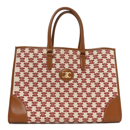 Celine Canvas Calfskin Triomphe Embroidered Horizontal Cabas Burgundy 1 of 9
