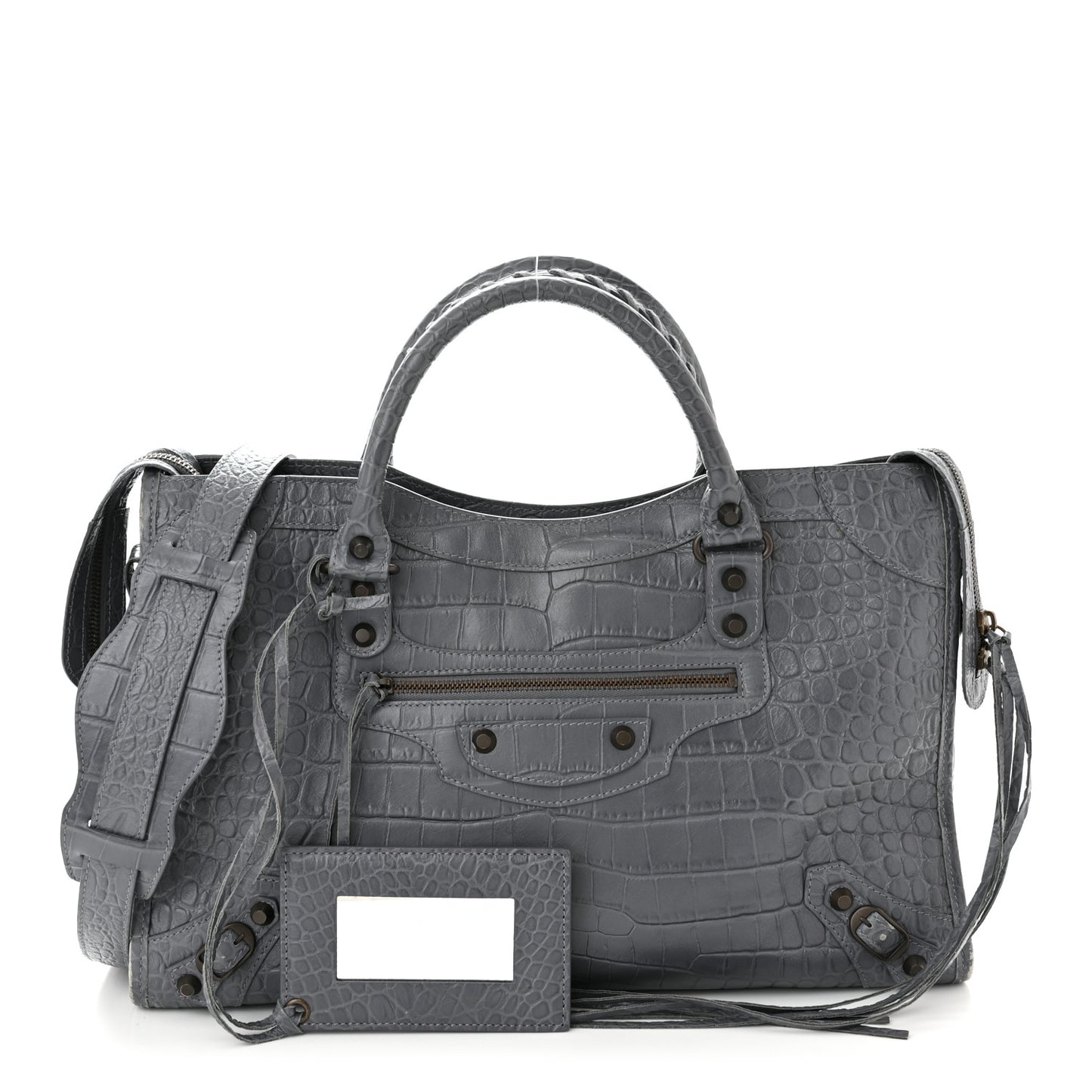 Calfskin Crocodile Embossed Classic Hardware City Gris Beton