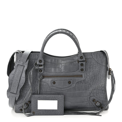 Balenciaga Calfskin Crocodile Embossed Classic Hardware City Gris Beton 1 of 14