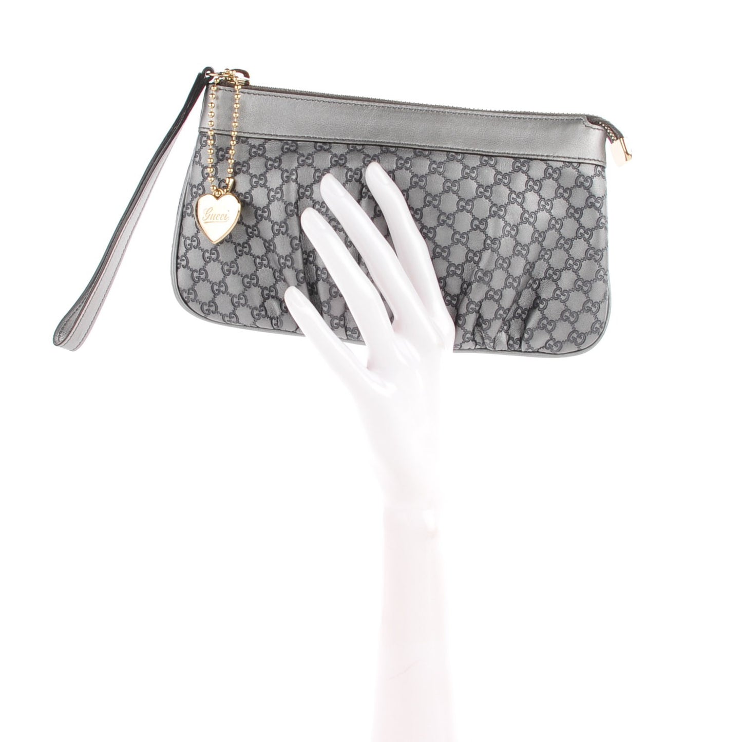 Metallic Microguccissima Heart Wristlet Grey