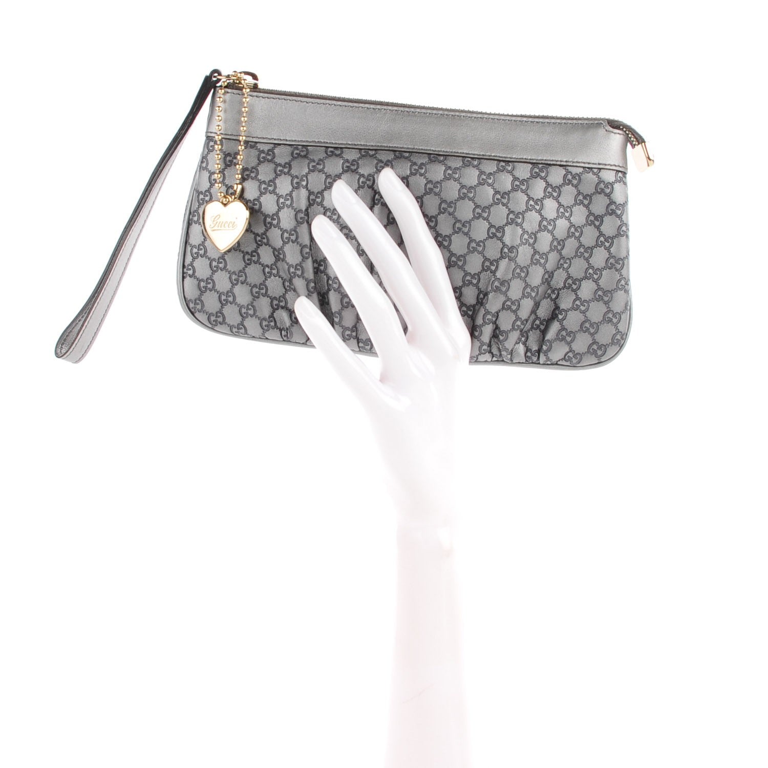Gucci Metallic Microguccissima Heart Wristlet Grey 2 of 7