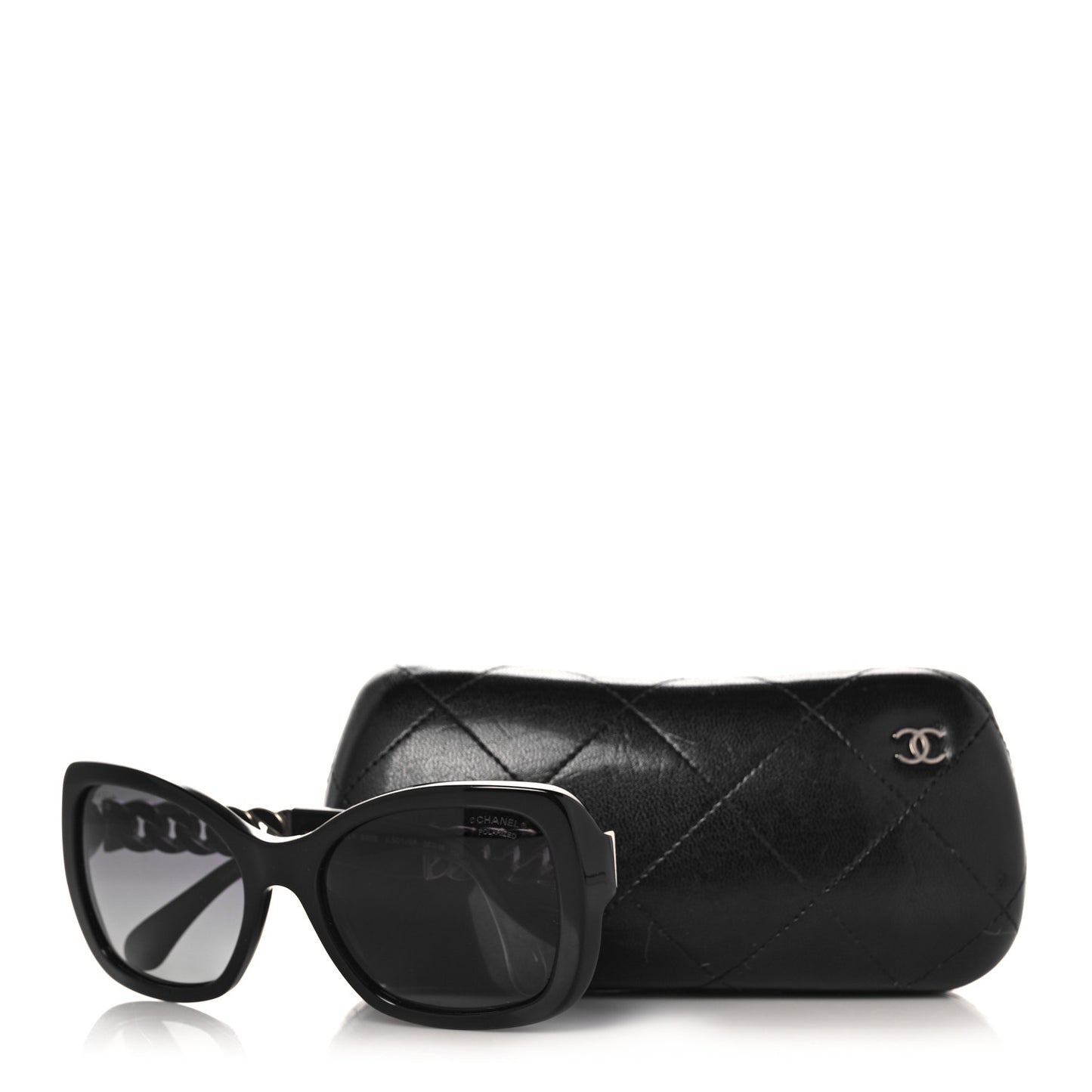 Acetate Metal Polarized Chain Square Sunglasses 5305 Black
