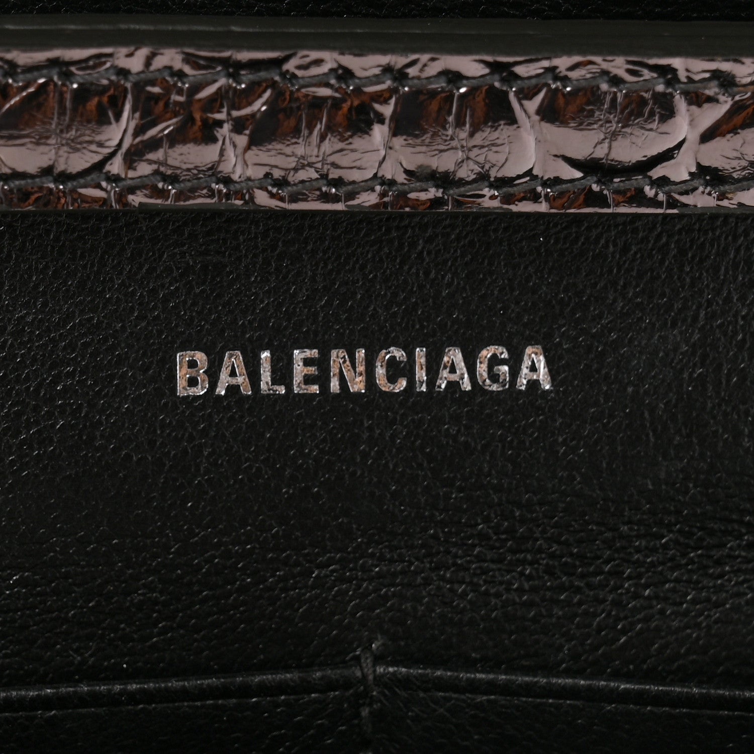 Balenciaga Shiny Metallic Calfskin Crocodile Embossed Hourglass Chain Bag Gunmetal 6 of 12