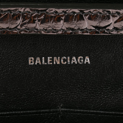 Balenciaga Shiny Metallic Calfskin Crocodile Embossed Hourglass Chain Bag Gunmetal 6 of 12