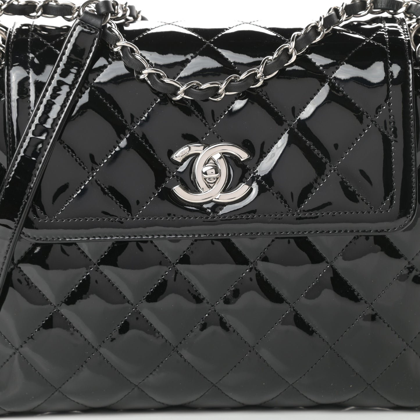 Patent Quilted Large Coco Shine Accordion Flap Black