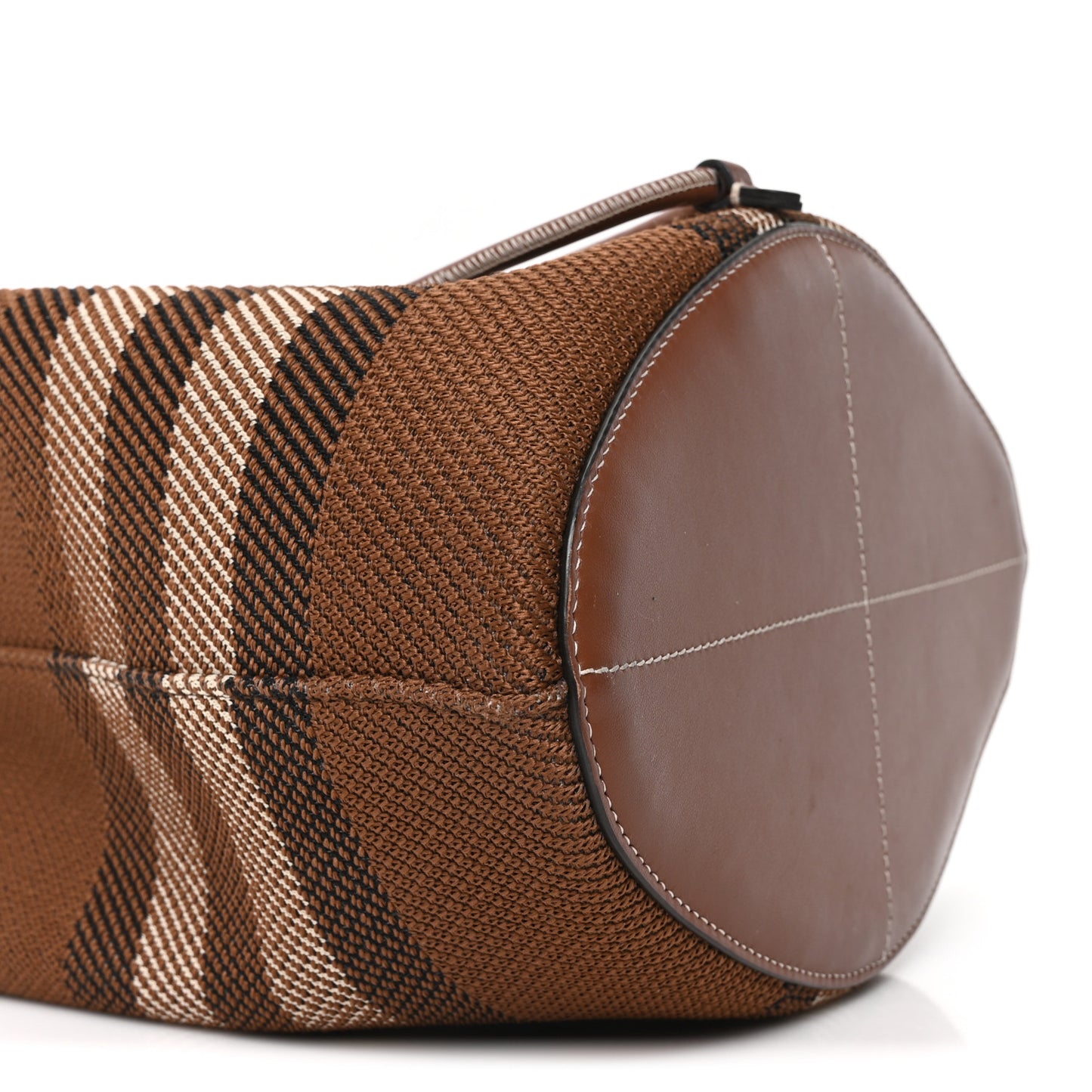 Knitted Check Calfskin TB Small Drawstring Bucket Bag Dark Birch Brown