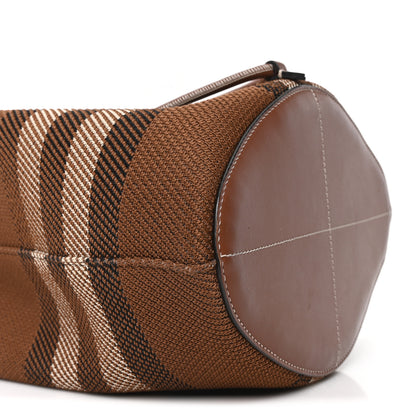 Burberry Knitted Check Calfskin TB Small Drawstring Bucket Bag Dark Birch Brown 8 of 9