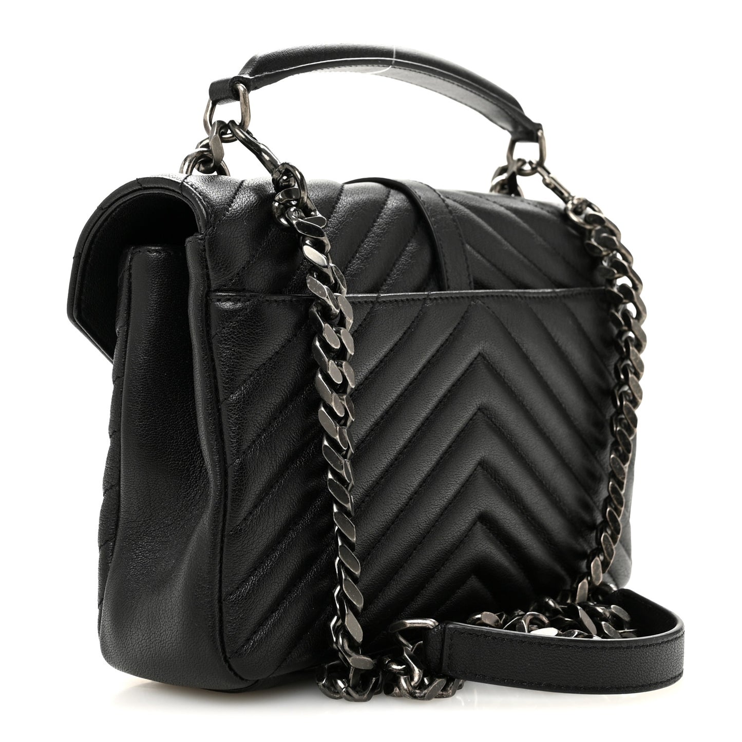 Sheepskin Matelasse Chevron Monogram Medium College Bag Black