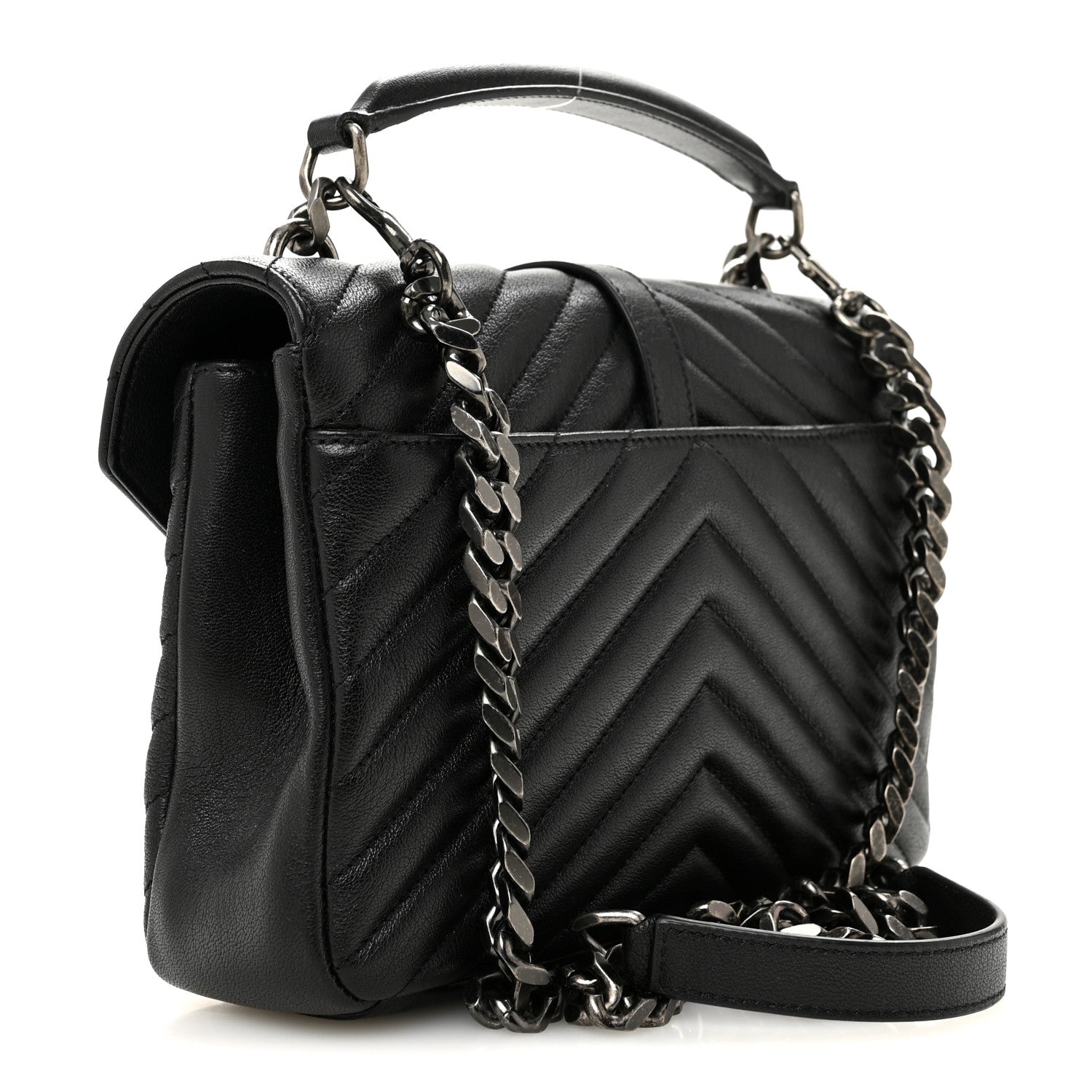 Saint Laurent Sheepskin Matelasse Chevron Monogram Medium College Bag Black 3 of 10