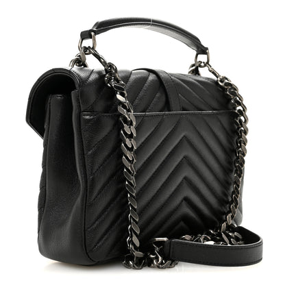 Saint Laurent Sheepskin Matelasse Chevron Monogram Medium College Bag Black 3 of 10