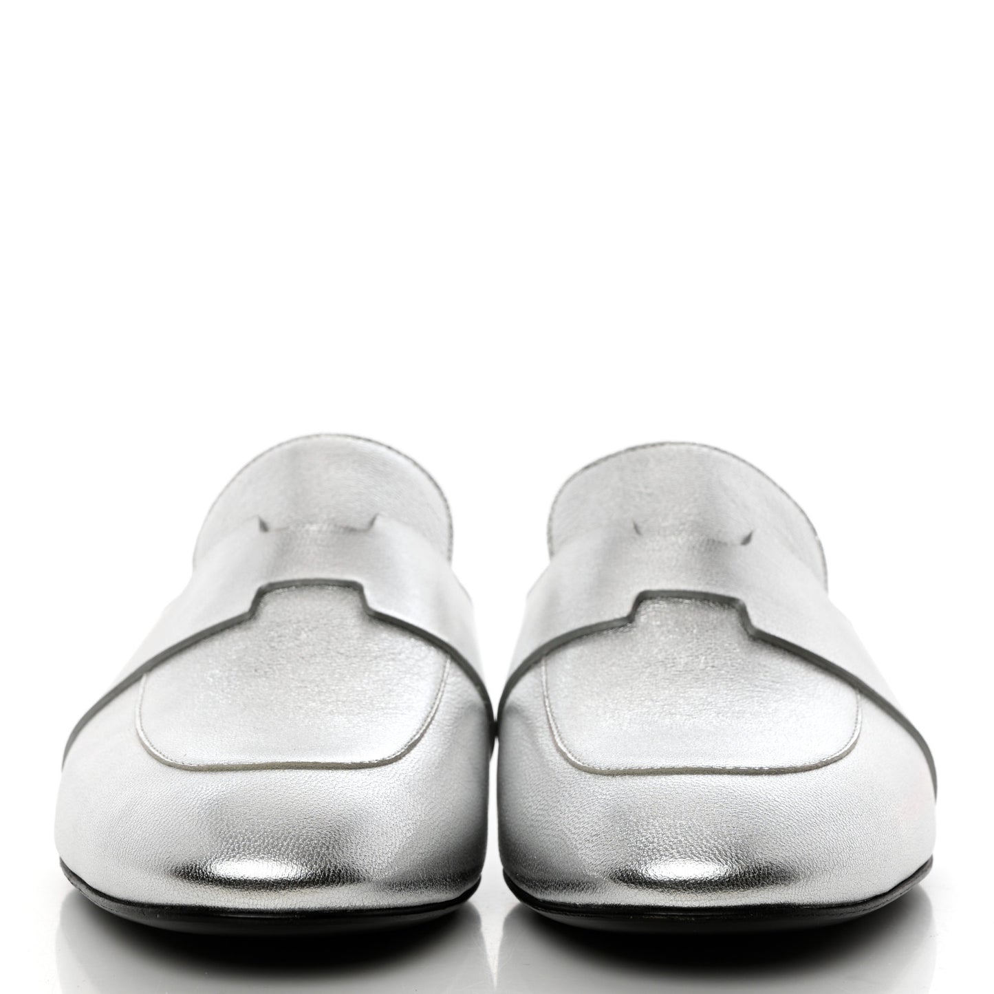 Metallic Goatskin Rivoli Mules 36 Gris Argente
