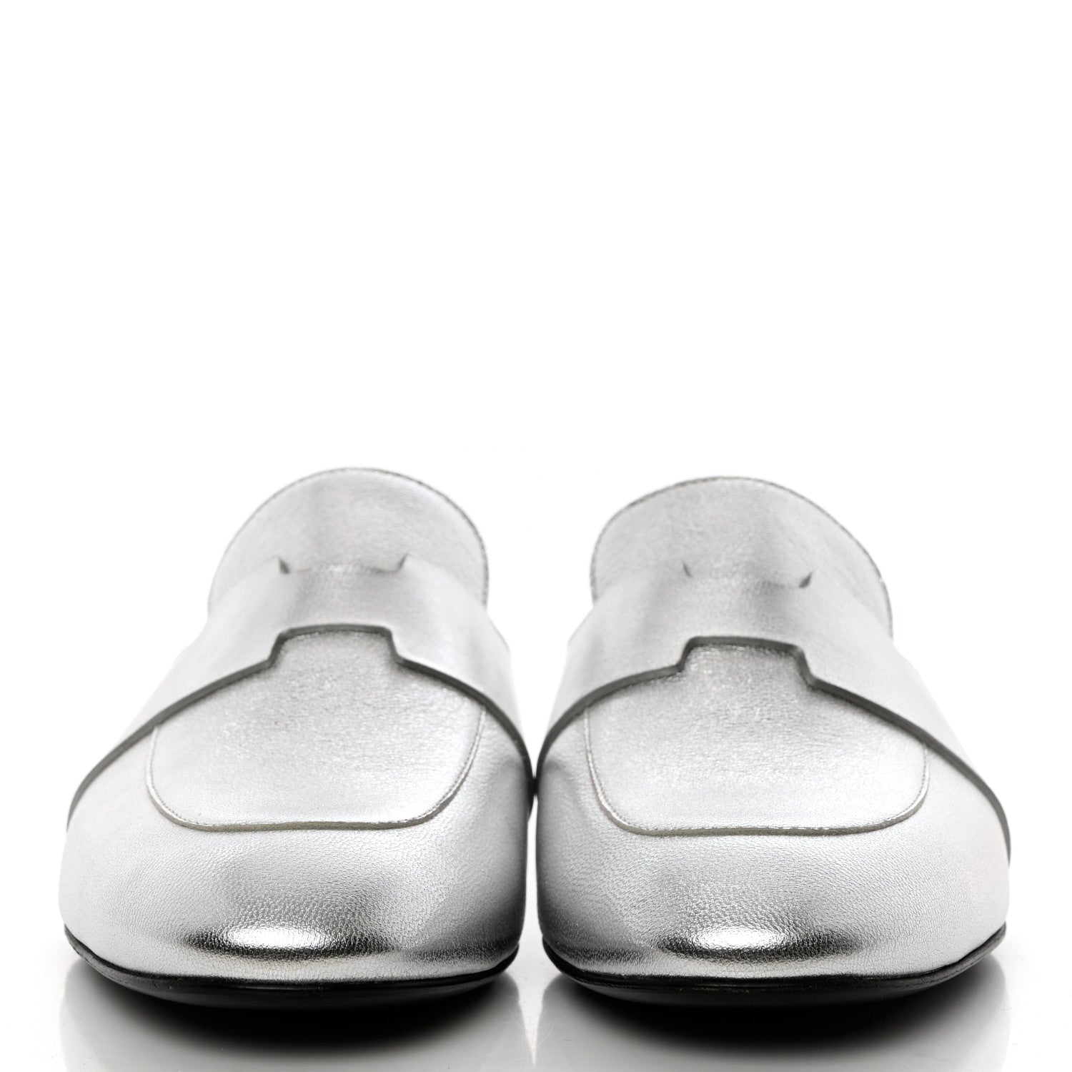 Hermes Metallic Goatskin Rivoli Mules 36 Gris Argente 2 of 9