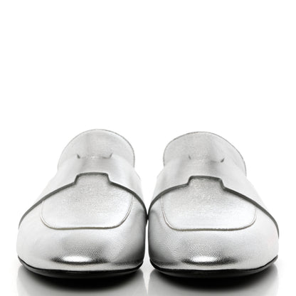 Hermes Metallic Goatskin Rivoli Mules 36 Gris Argente 2 of 9