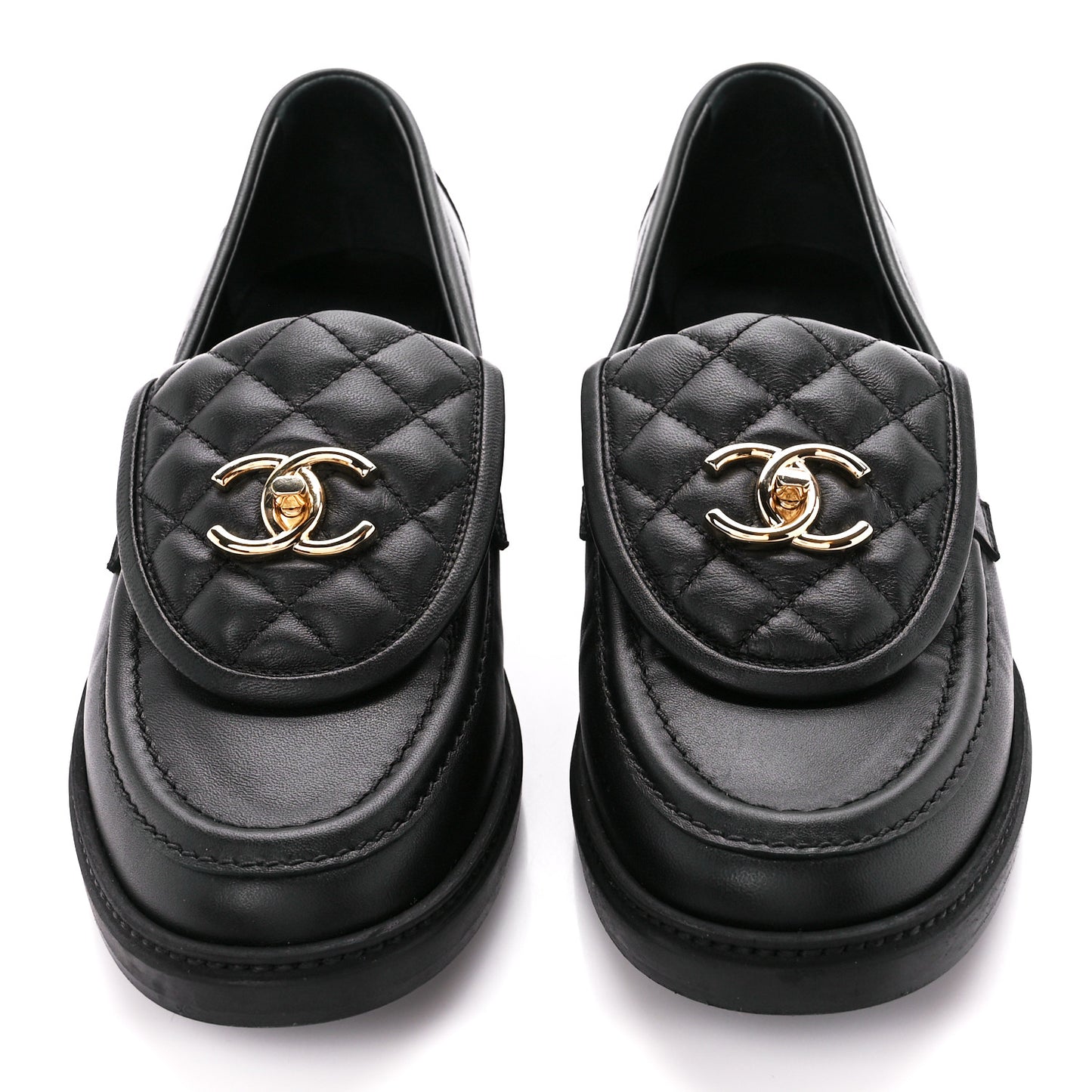 Lambskin Quilted CC Turnlock Loafers 40 Black