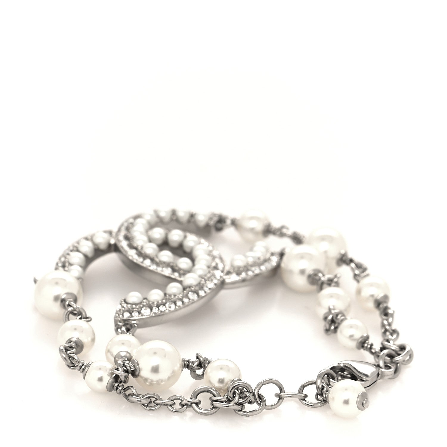 Chanel Pearl Crystal CC Bracelet Silver 3 of 5