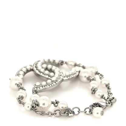 Chanel Pearl Crystal CC Bracelet Silver 3 of 5