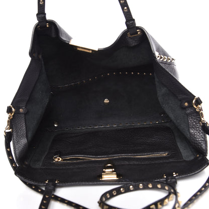 Valentino Garavani Alce Printed Calfskin Medium Rockstud Tote Black 6 of 20