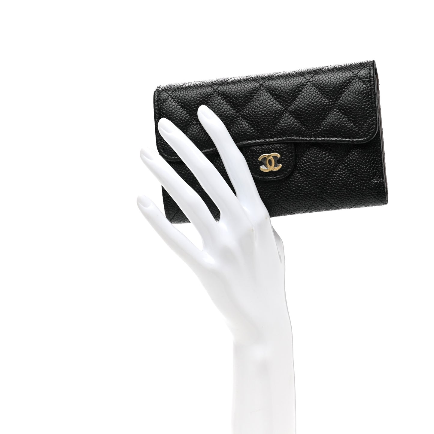 Caviar Quilted Medium Flap Wallet Black