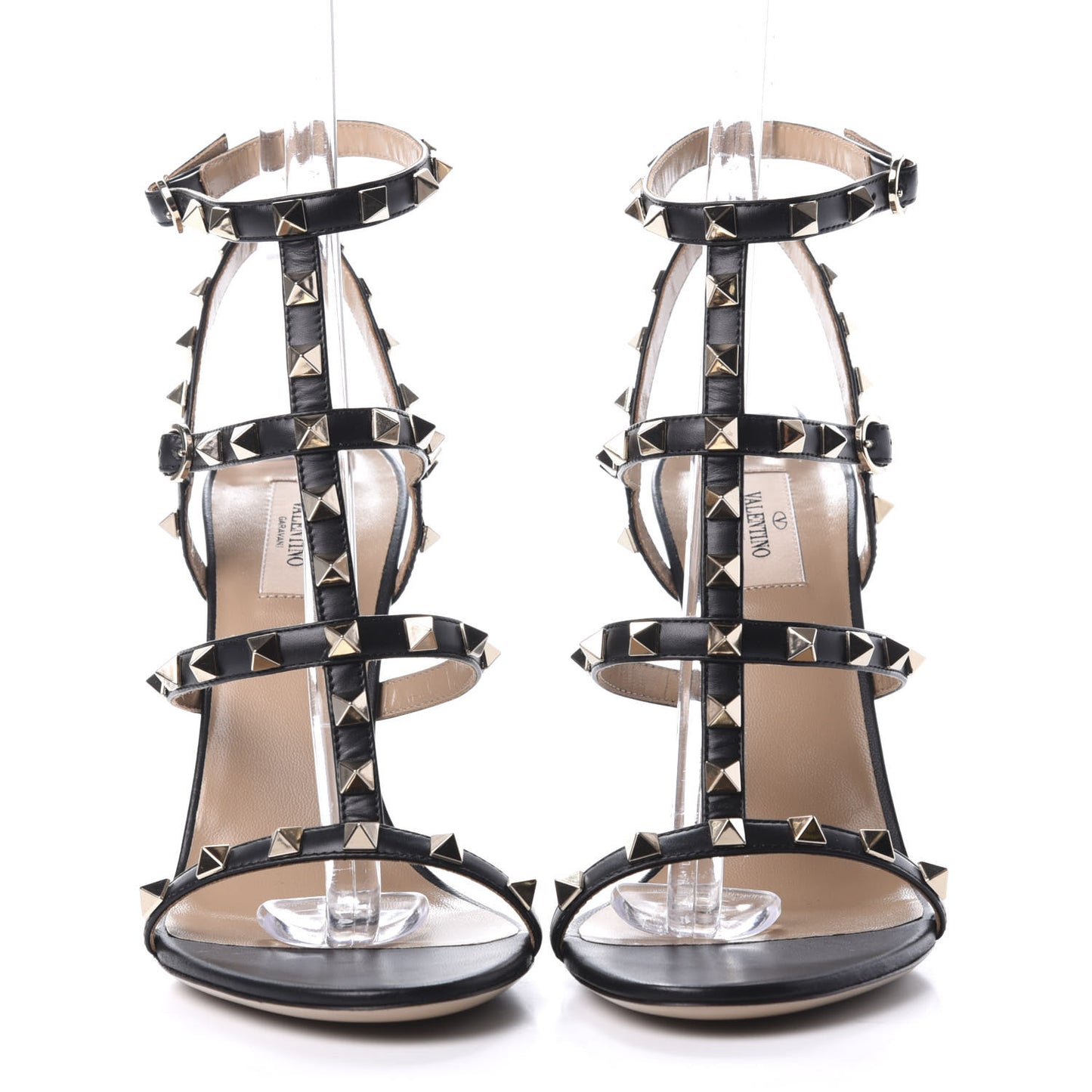 Calfskin Nappa Rockstud Gladiator 105mm Sandals 40 Black
