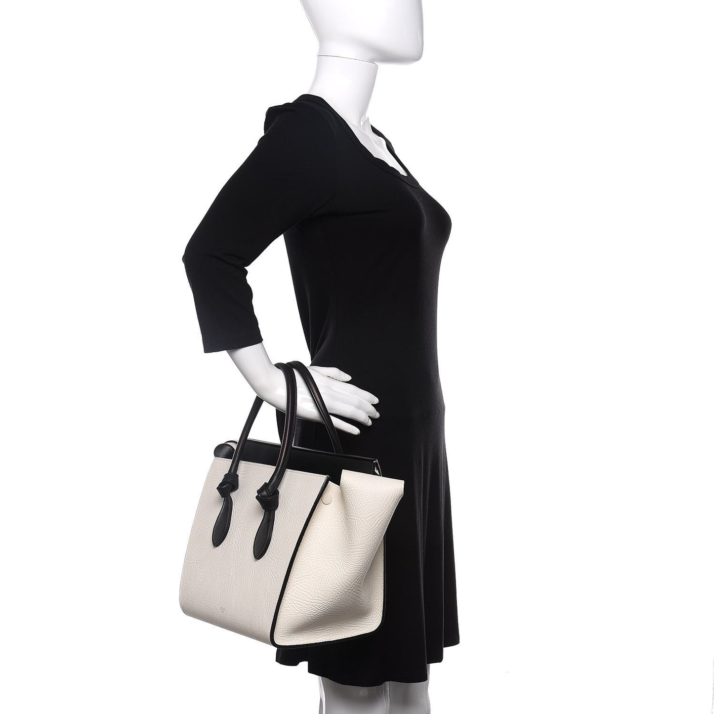 Elephant Calfskin Bi-Color Medium Tie Knot Tote White Black