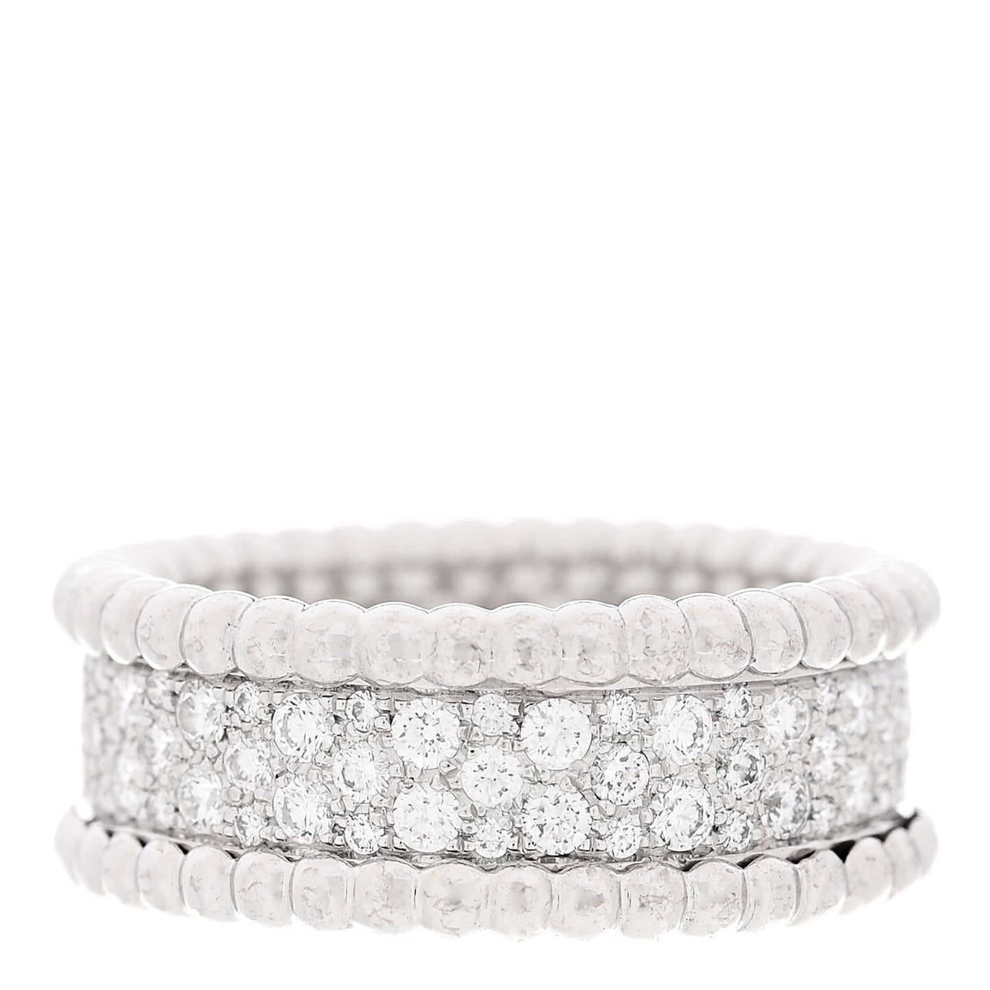 18K White Gold Diamond Perlee 3-Row Ring 53 6.5