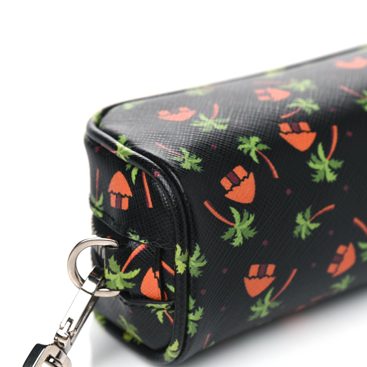 Prada Saffiano Palm Tree Print Pouch Black 7 of 8