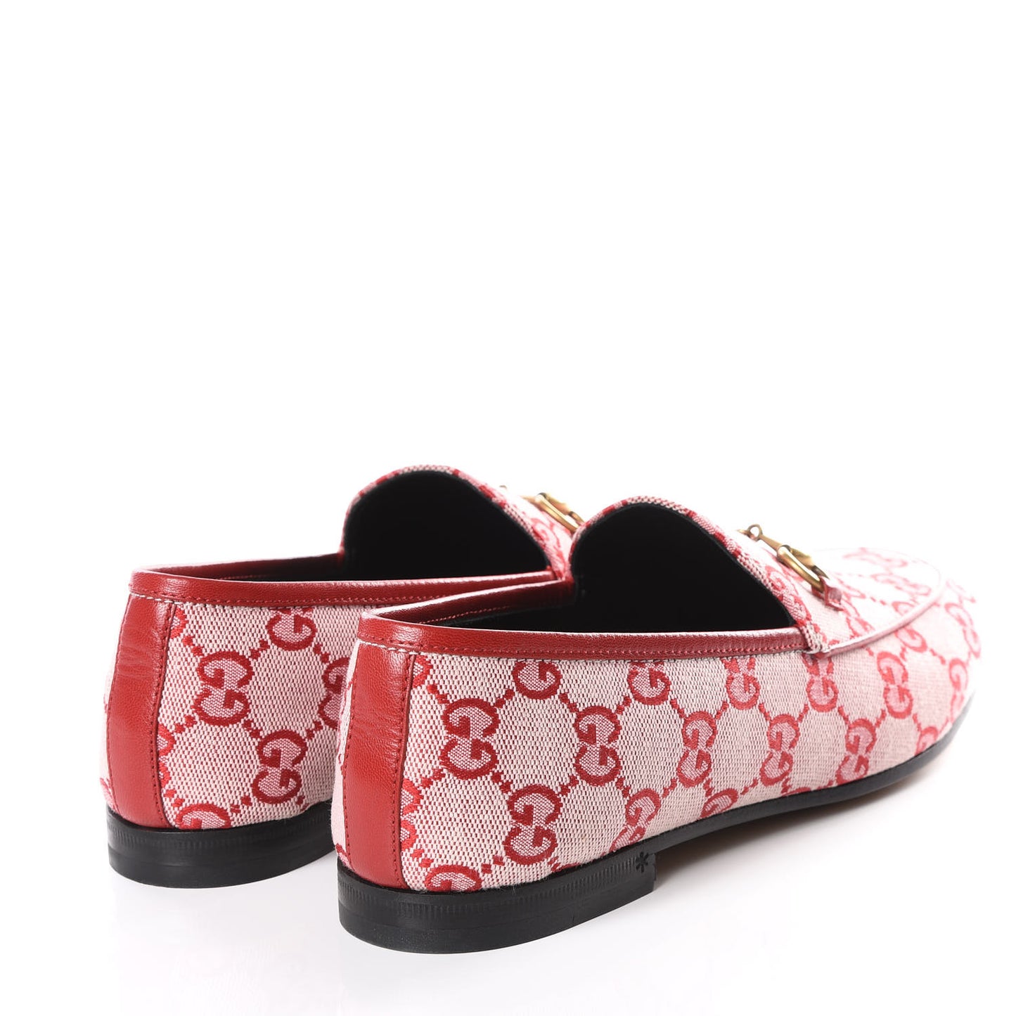 Canvas GG Monogram Horsebit Womens Jordaan Loafers 37.5 Gardenia Hibiscus Red