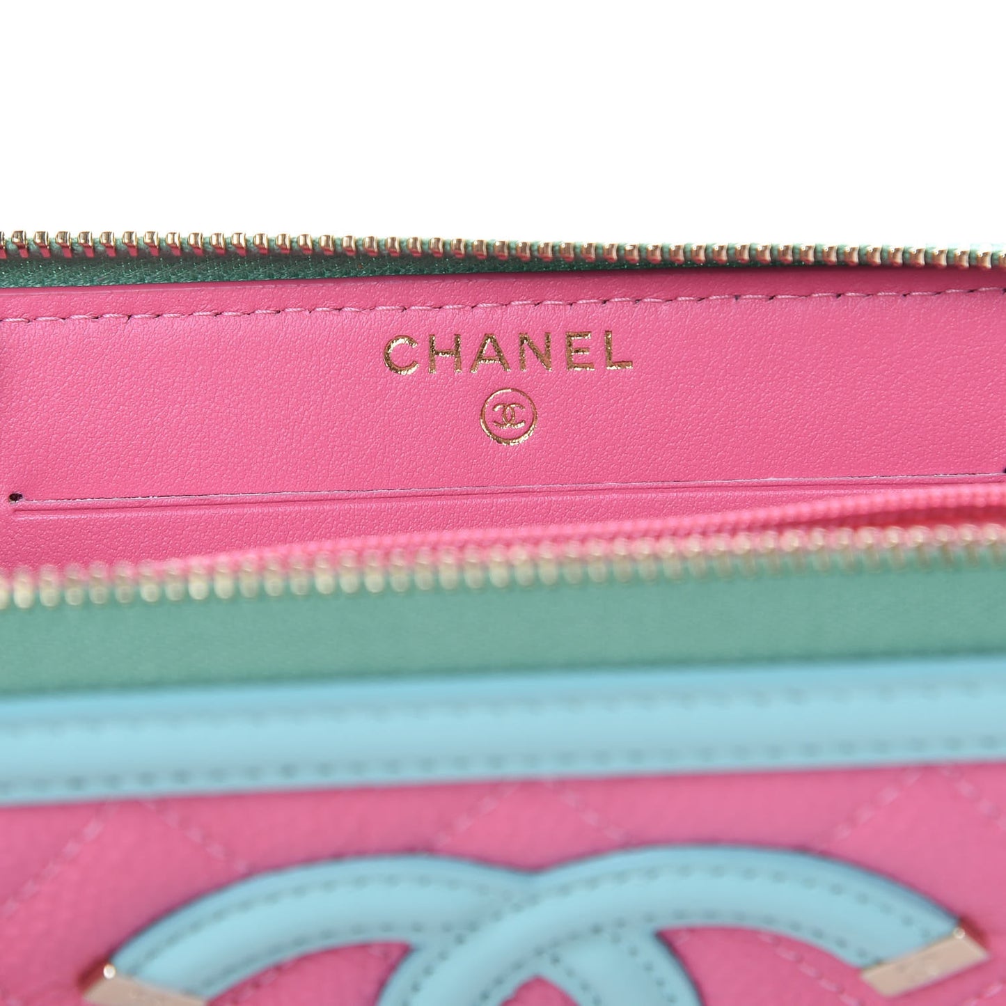Caviar Quilted Medium Filigree Zip Around Wallet Pink Blue Green