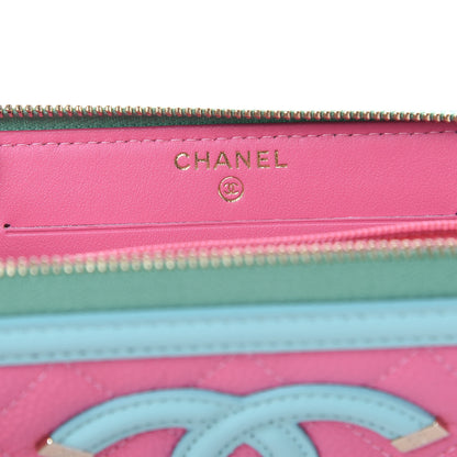Chanel Caviar Quilted Medium Filigree Zip Around Wallet Pink Blue Green 6 of 11