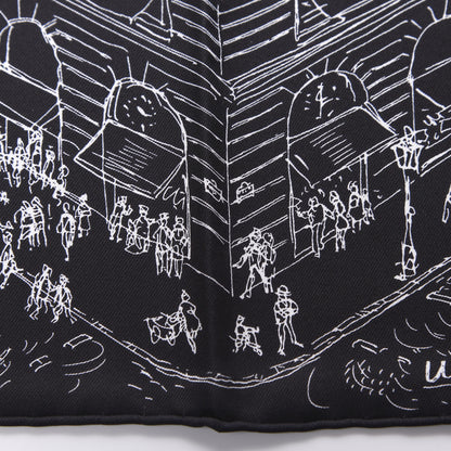 Hermes Silk Un Jardin Sur Le Toit Pocket Square Black White 3 of 4