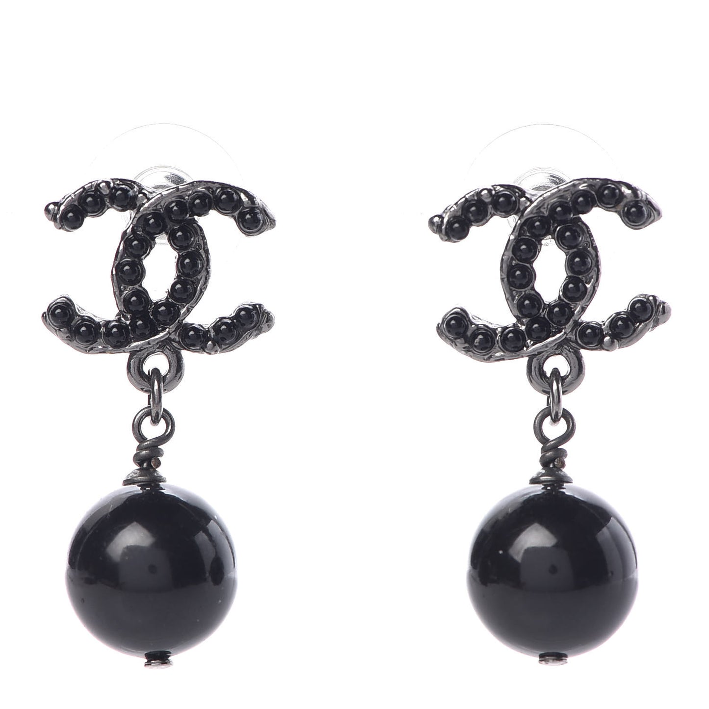 Ruthenium CC Bead Drop Earrings Black